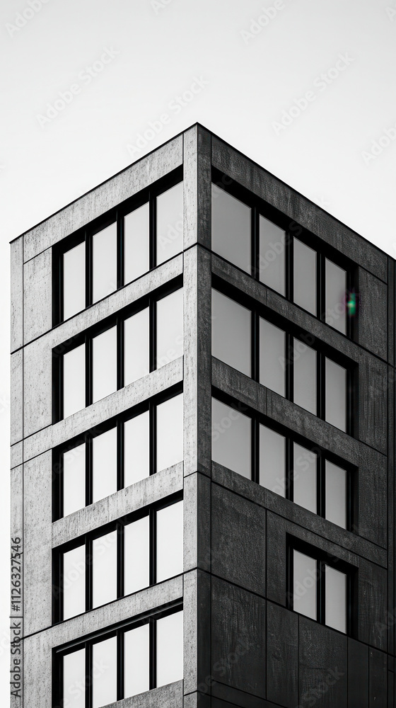 A tall building with many windows and a grey color A tall building with many windows and a grey color