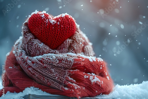 Cozy Winter Heart: Valentine s Day Sparkling Snow Scene for Greeting Card Design photo