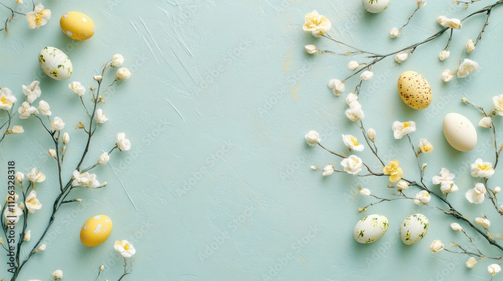 Fototapeta premium colorful small easter eggs with flowers and branches on a digital