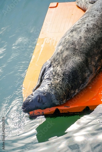 seal in eyemouth harbour, uk photo