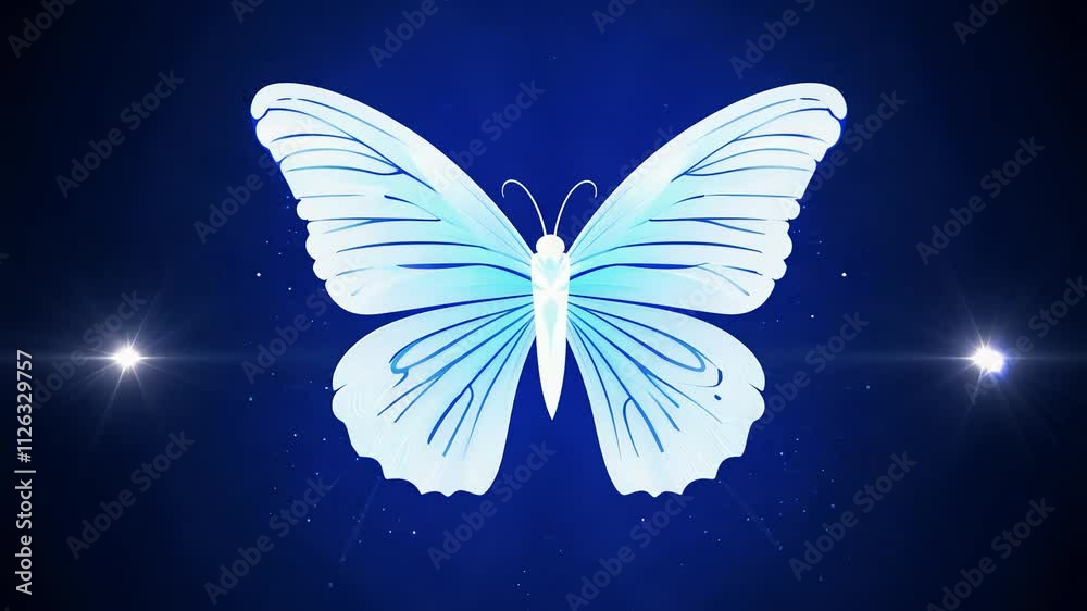 Perfectly centered particle video creates a butterfly pattern with slow wings and deep blue and white contrast