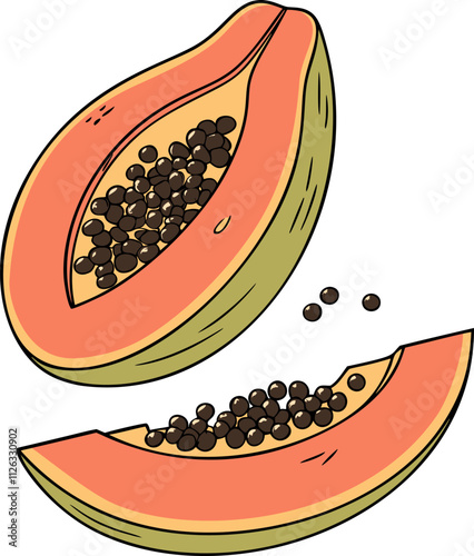 Freshly cut papaya reveals bright orange flesh and dark seeds
