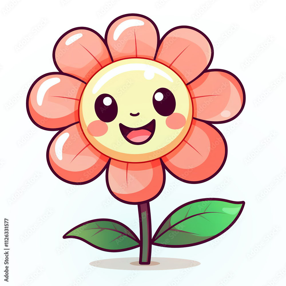 Cute Red Flower Smiling, Isolated, White Background Cute Red Flower Smiling, Isolated, White Background