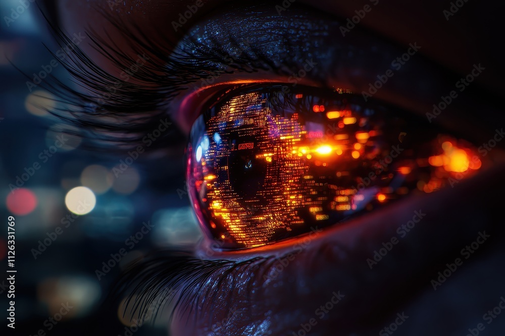 Close-Up of a Human Eye Reflecting AI Data: A Glimpse into Intelligent Learning and Self-Discovery Close-Up of a Human Eye Reflecting AI Data: A Glimpse into Intelligent Learning and Self-Discovery
