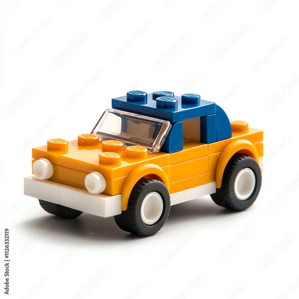 Colorful toy car made of building blocks on white isolate background. Colorful toy car made of building blocks on white isolate background.