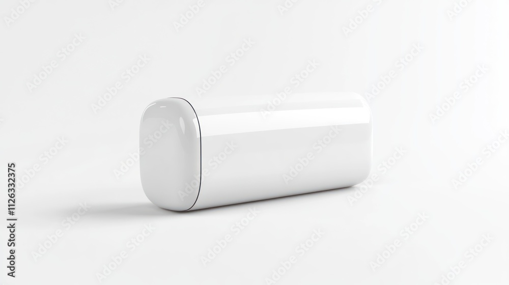 A sleek, white cylindrical container with rounded edges, likely for storage or packaging. A sleek, white cylindrical container with rounded edges, likely for storage or packaging.