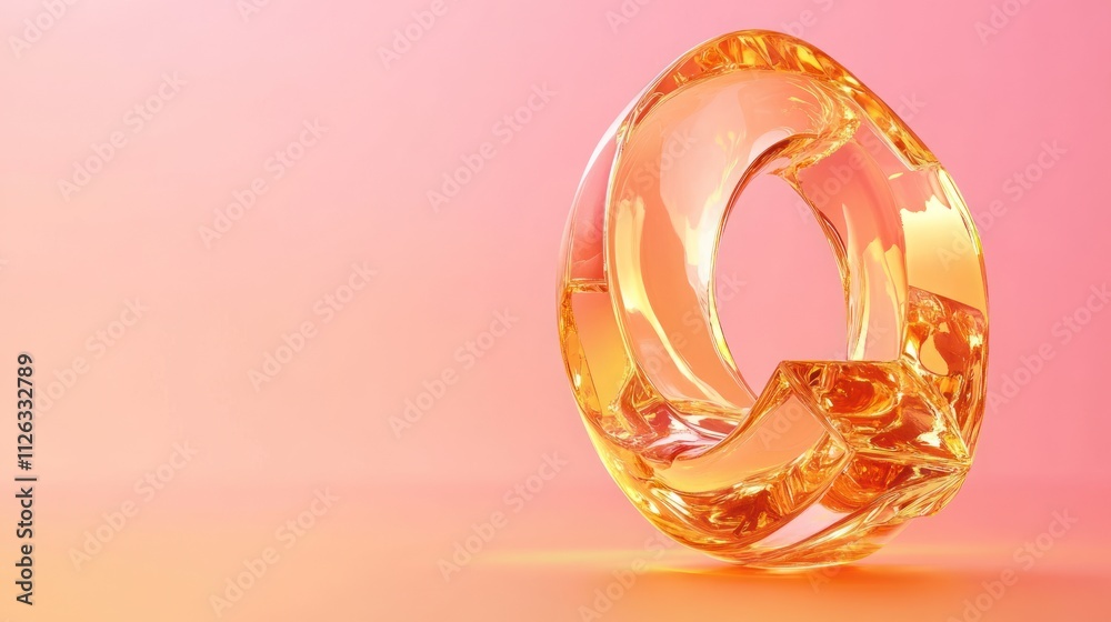 A translucent, abstract sculpture in warm orange hues against a soft pink background. A translucent, abstract sculpture in warm orange hues against a soft pink background.