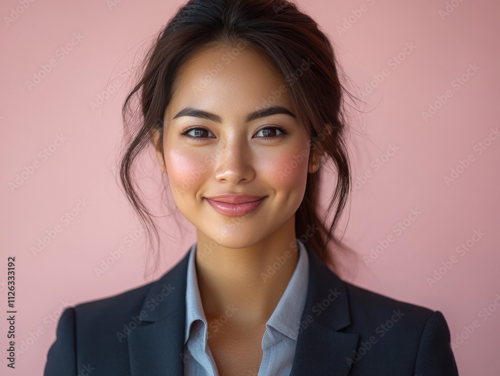 A woman in a suit is smiling for the camera A woman in a suit is smiling for the camera