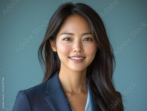 A woman in a suit is smiling for the camera