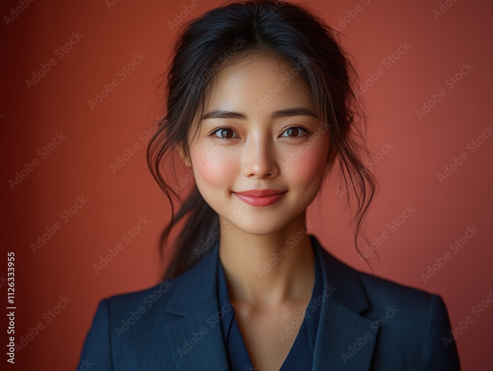 A woman in a suit is smiling for the camera A woman in a suit is smiling for the camera