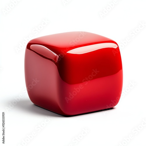 Red glossy cube with sleek design on a white isolated background. photo