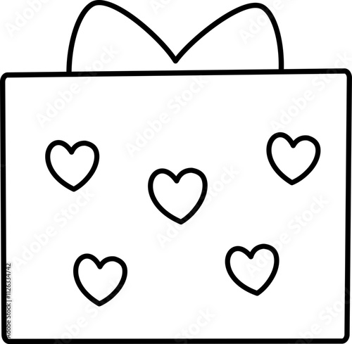 Valentine's Day gift box Outline Vector.
Isolated Valentine's Day gift wrapping coloring drawing.
Transparent background.