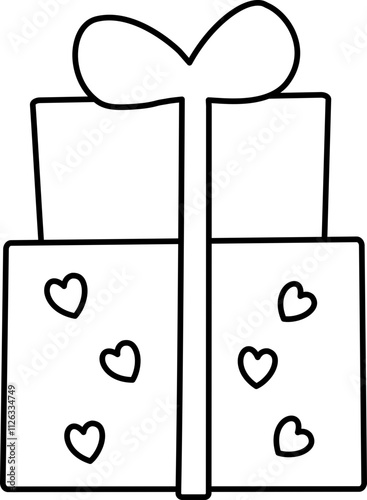 Valentine's Day gift box Outline Vector.
Isolated Valentine's Day gift wrapping coloring drawing.
Transparent background.
