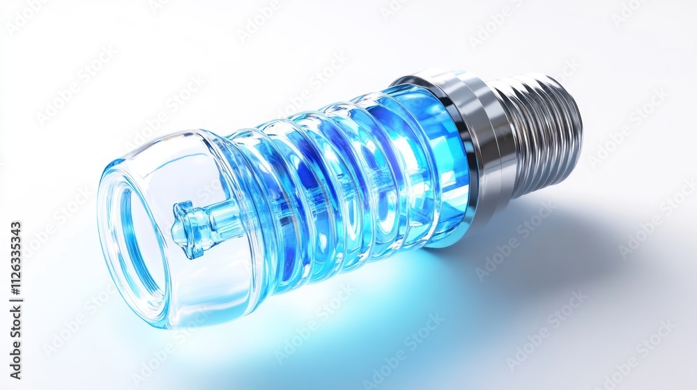 A transparent bottle with a blue liquid, showcasing a modern design. A transparent bottle with a blue liquid, showcasing a modern design.