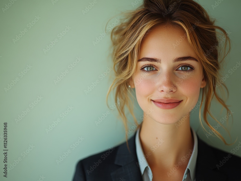 A woman in a suit is smiling for the camera A woman in a suit is smiling for the camera