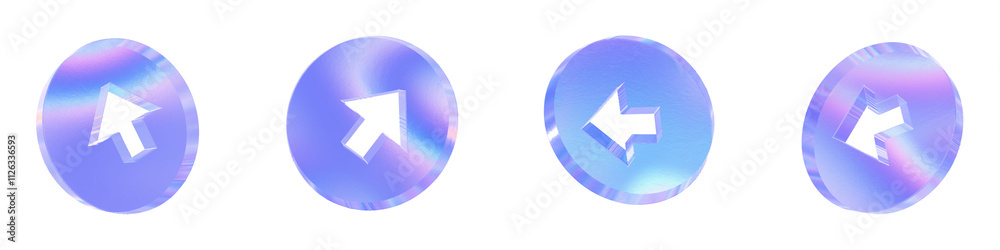 Set of 4 3d glass round arrow shape style 2 with aberration effect isolated on a transparent background. Blue tone. 3d transparent elements for graphic design. Set of 4 3d glass round arrow shape style 2 with aberration effect isolated on a transparent background. Blue tone. 3d transparent elements for graphic design.