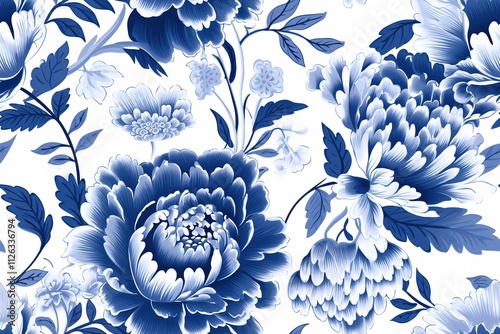 Oriental blue flower background, vintage colorful Chinese art. Vintage blue Chinese flower art drawing illustration pattern, old flower floral pattern background, blue botanical painting art print.
 photo