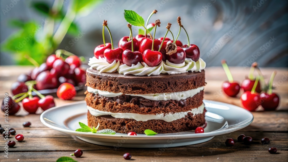 Tilt-Shift Black Forest Cake: Homemade Chocolate Cherry Delight Photography