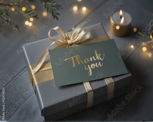 Stylish gift box with gold ribbon and 