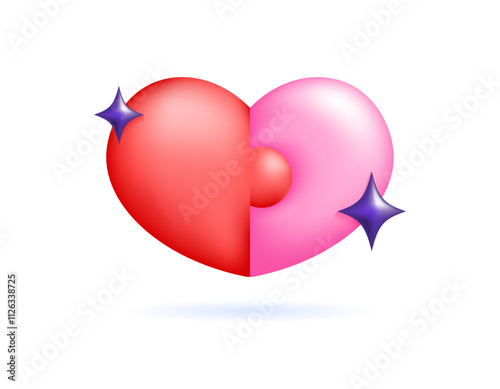 red and pink heart puzzle illustration. relationship and romance concept. romantic relationship and couple. couple matching. dating app or software. social media. symbol or icon. minimalist 3d style 
