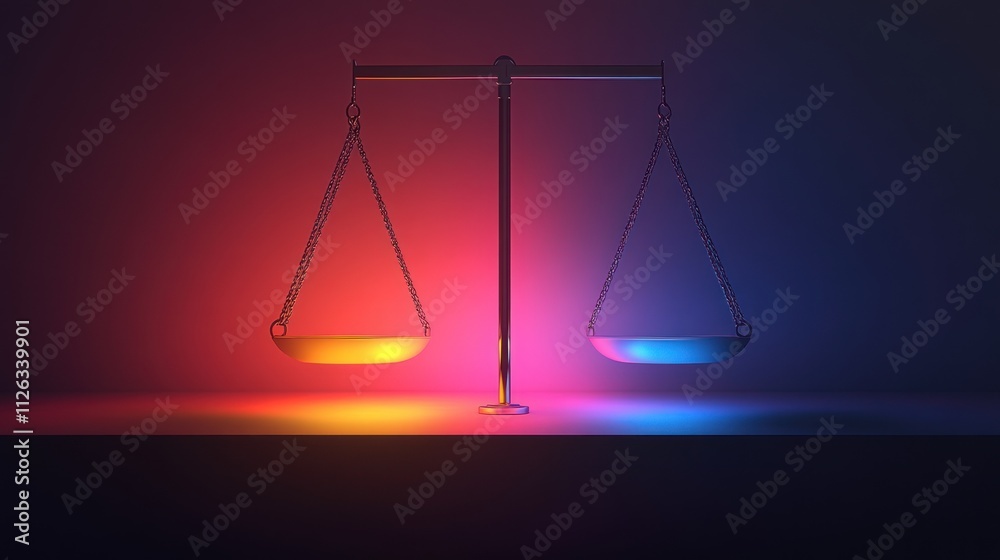 A colorful depiction of a balanced scale symbolizing justice and fairness. A colorful depiction of a balanced scale symbolizing justice and fairness.