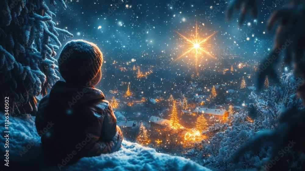 Fototapeta premium Wonder and Magic of Winter Nights Captured Under a Shimmering Star