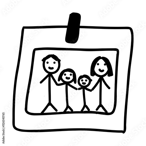 Cute Instant photo paper hanging on the wall icon with family picture svg symbol transparent doodle hand drawn