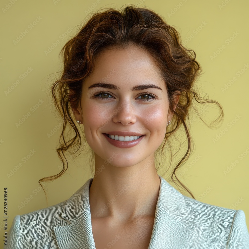 A woman with long hair and a suit is smiling for the camera A woman with long hair and a suit is smiling for the camera