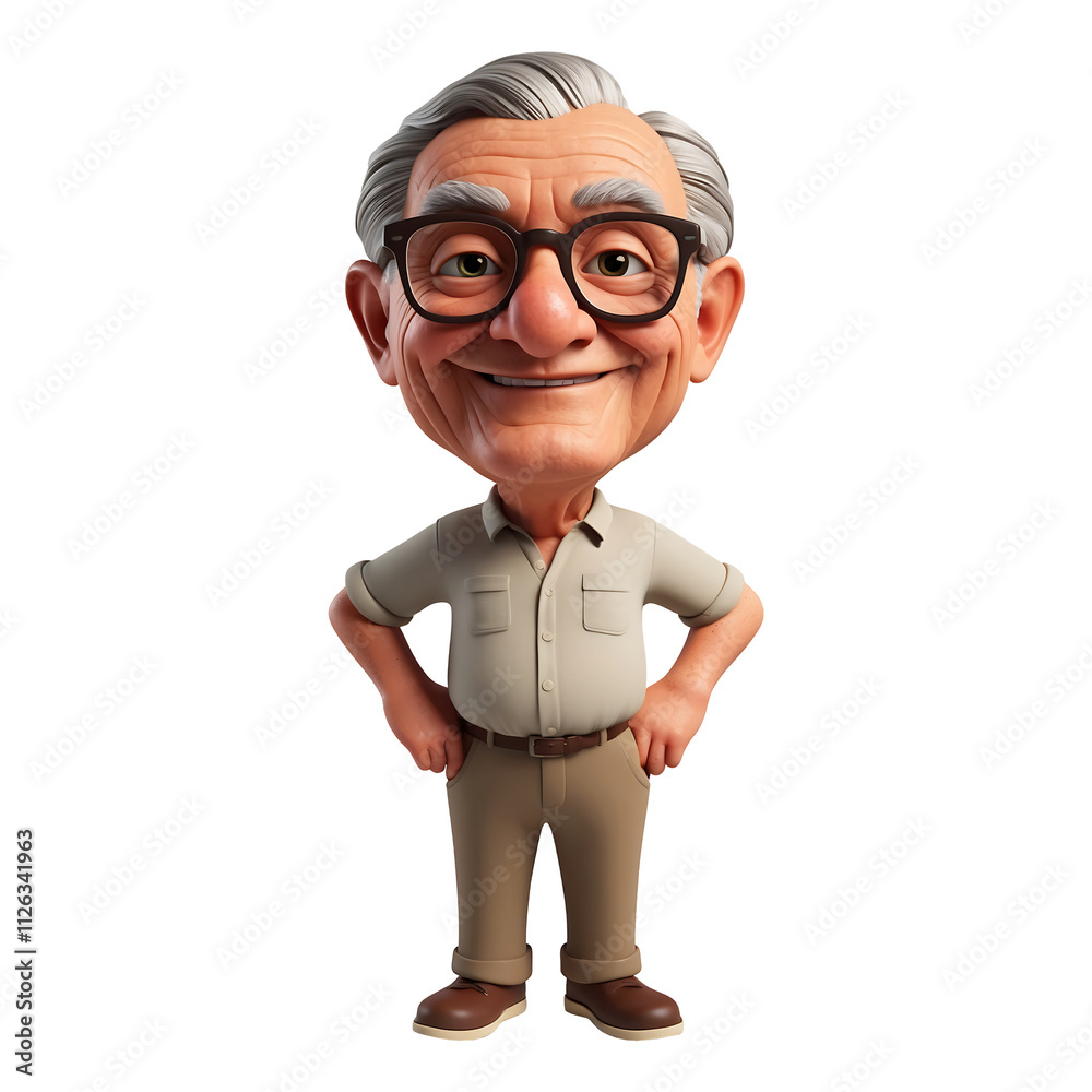 3D Full-Body Cartoon Avatar of an Old Man with Glasses 3D Full-Body Cartoon Avatar of an Old Man with Glasses