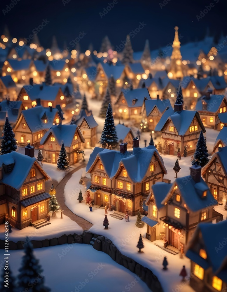 Obraz premium Christmas night, Snowy village, Lapland 