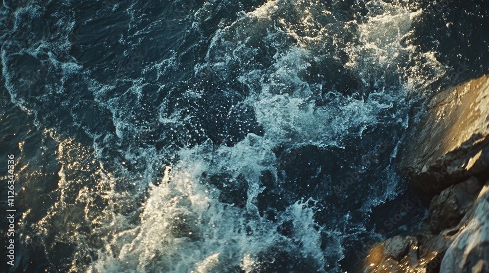 Turbulent Ocean Waves Crashing Against Rocky Shoreline at Golden Hour, Capturing the Natural Beauty and Dynamic Energy of Coastal Landscapes Turbulent Ocean Waves Crashing Against Rocky Shoreline at Golden Hour, Capturing the Natural Beauty and Dynamic Energy of Coastal Landscapes