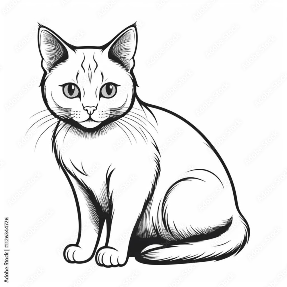 vector illustration of a cat with black lines on a white background vector illustration of a cat with black lines on a white background