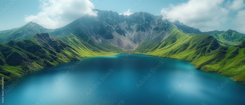 Fototapeta premium Majestic Mountain Lake Serenity Nature Landscape Travel Scenery Adventure Hiking Outdoors Panorama