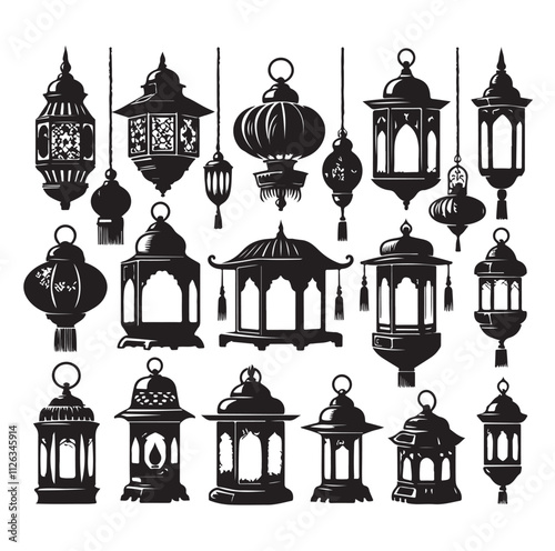 Lantern set silhouette vector illustration