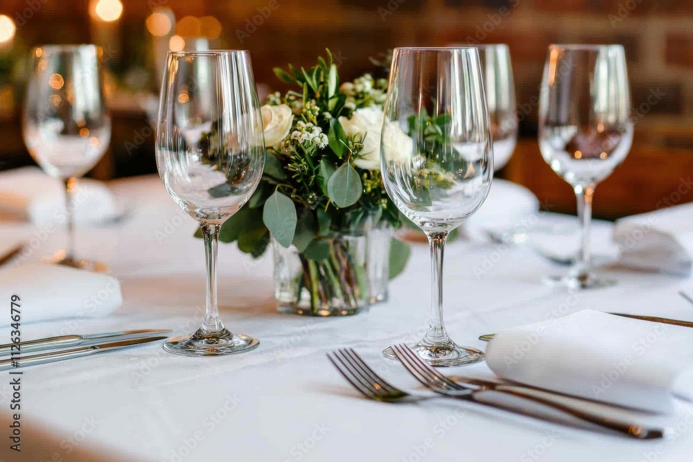 Elegant table setting awaiting guests for a festive celebration Elegant table setting awaiting guests for a festive celebration