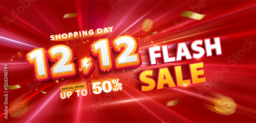 12.12 discount flash sale background. End of year sale. Vector illustration for shopping day, online shopping, special Offer coupon, voucher, banner template, websites, social media advertising.