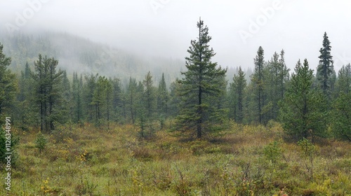 Wallpaper Mural Dew-covered forest in the early morning, fog hanging low over dense vegetation Torontodigital.ca