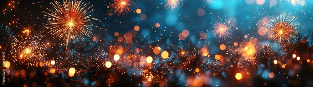 Golden fireworks and festive lights bursting in a vibrant night sky with a celebratory atmosphere Generative AI Golden fireworks and festive lights bursting in a vibrant night sky with a celebratory atmosphere Generative AI