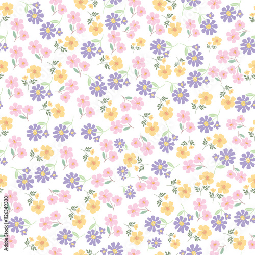coquette seamless flowers pattern. Delicate petals and vibrant blossoms create an artistic and vintage botanical illustration. Perfect for wallpaper, fabric, wrapping paper and more.