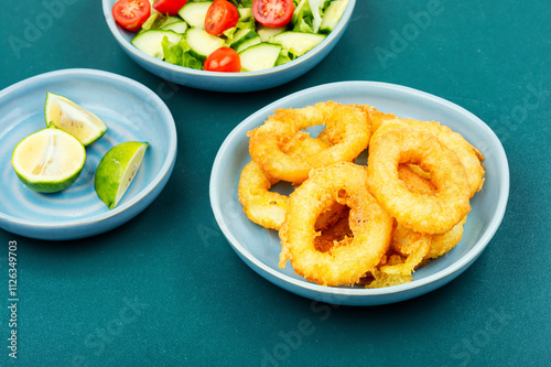 Crispy calamari rings. photo