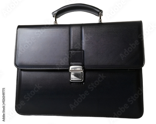 Beautiful new black business briefcase isolated on a transparent background.