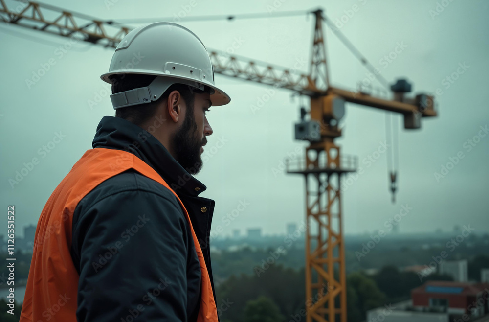 Engineer on constructing site, construction crane build building. AI Generative Engineer on constructing site, construction crane build building. AI Generative