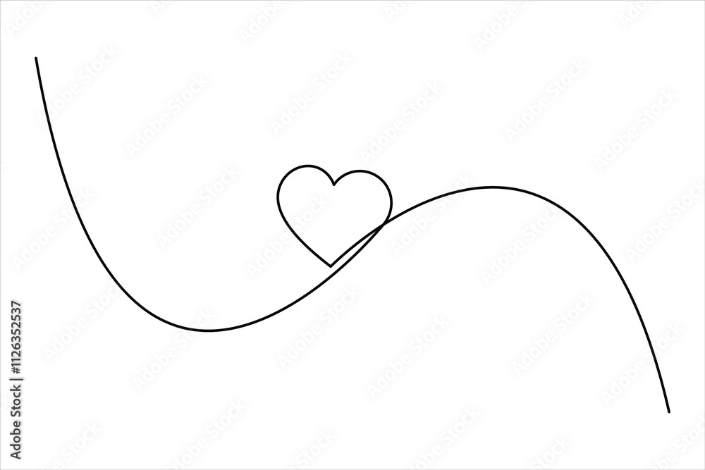 Fototapeta premium Continuous one line drawing of heart valentine's day love isolated hand drawn vector illustration