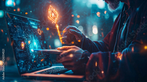 Magical Wizard Working in Modern Office