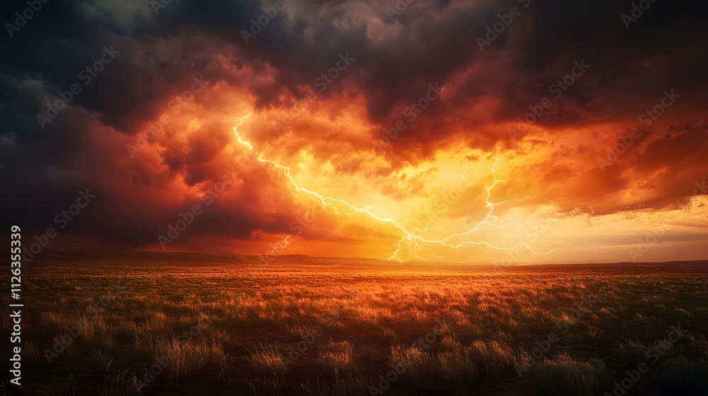 Obraz premium A lightning storm illuminating a field in Roswell, New Mexico.