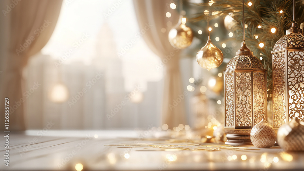 Fototapeta premium 3d Ramadan ornaments background rendering