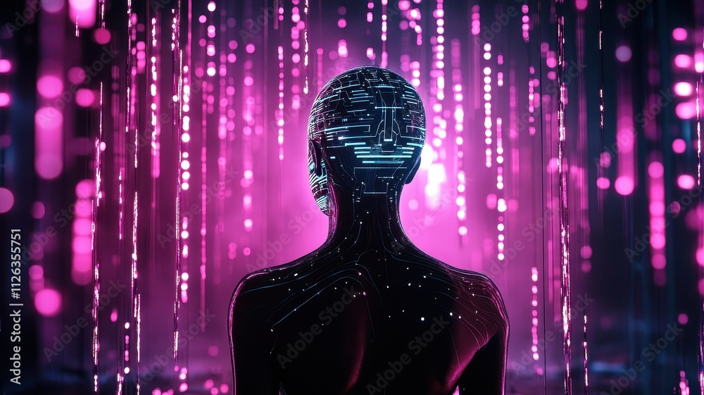 Obraz premium Human Silhouette Enveloped in a Halo of Glowing Artificial Intelligence