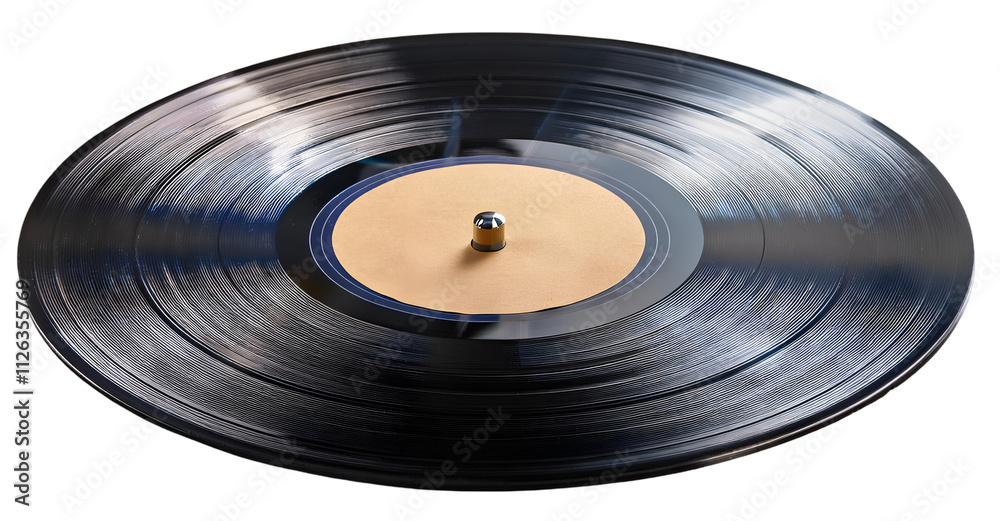 Obraz premium Classic vinyl record spinning on turntable with blank label 