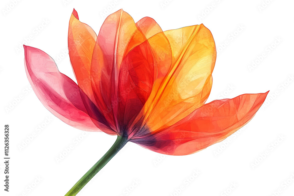 Vibrant Red Tulip Flower, Artistic Digital Painting, Glitch Art, Colorful Background Vibrant Red Tulip Flower, Artistic Digital Painting, Glitch Art, Colorful Background