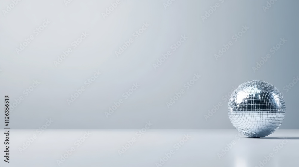 Shiny silver disco ball on white, reflecting light for party, festive and celebration themes Shiny silver disco ball on white, reflecting light for party, festive and celebration themes